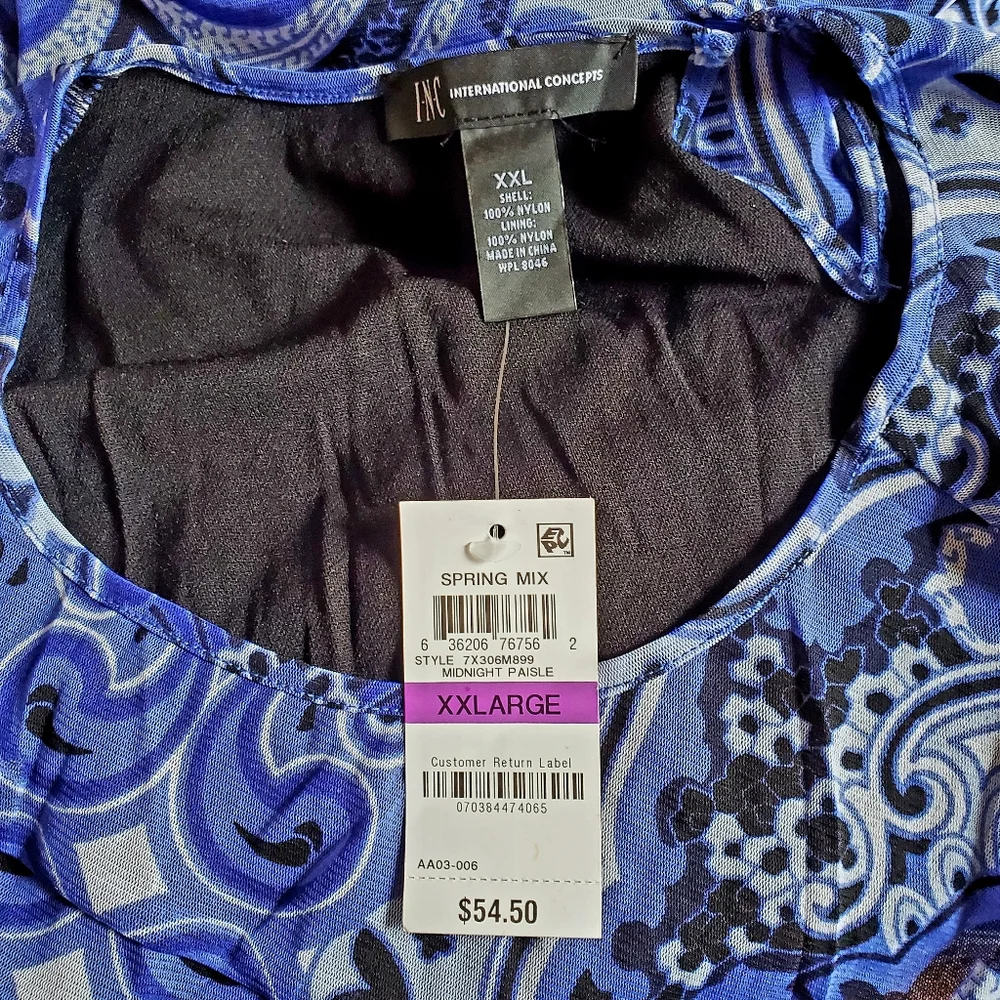 INC Women's Blue Paisley Runched Women's Top - Picture 3 of 3